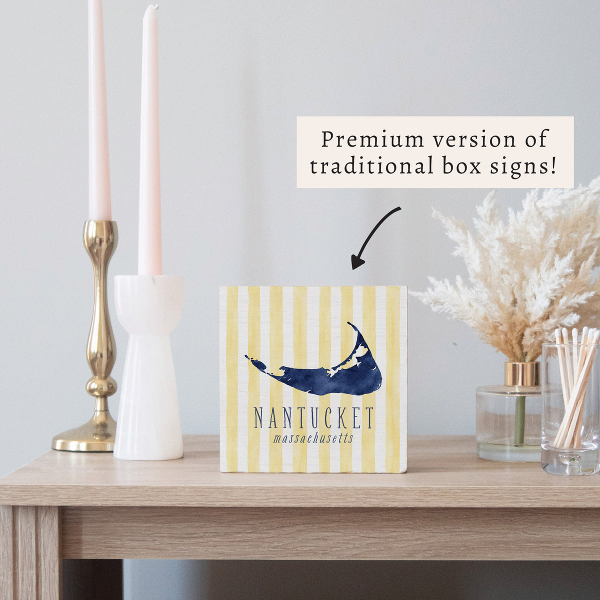 Nantucket Yellow Stripes Block Sign