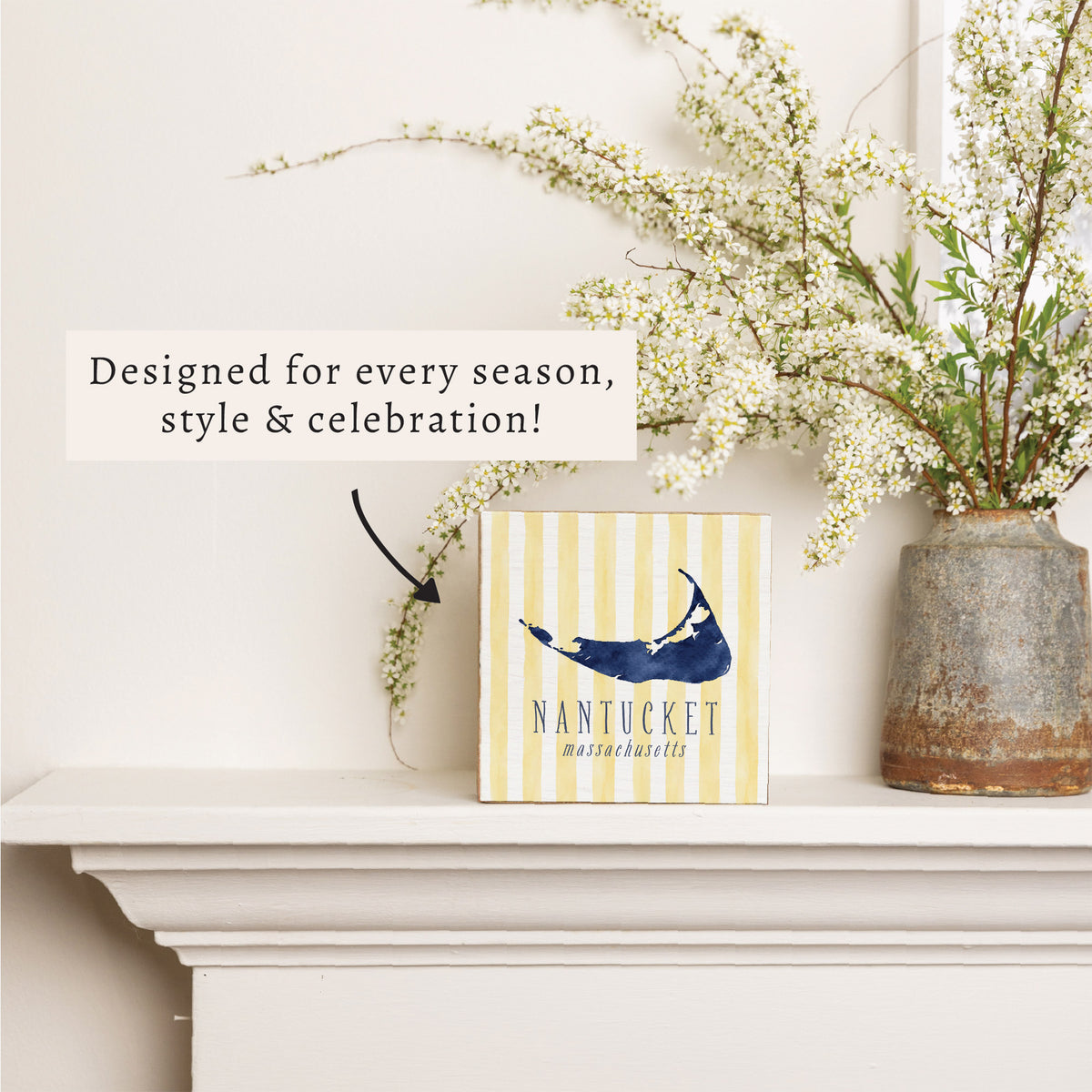 Nantucket Yellow Stripes Block Sign