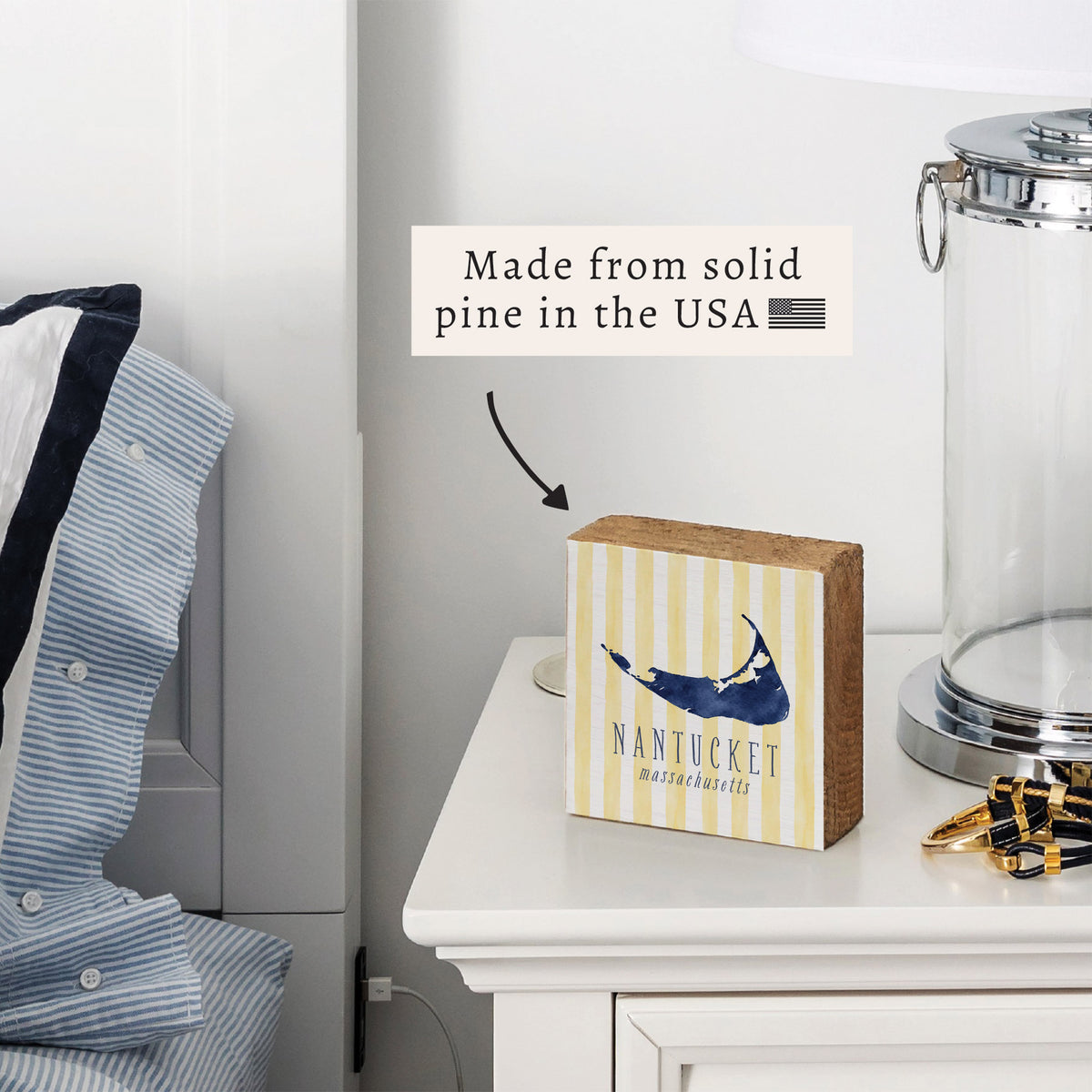 Nantucket Yellow Stripes Block Sign