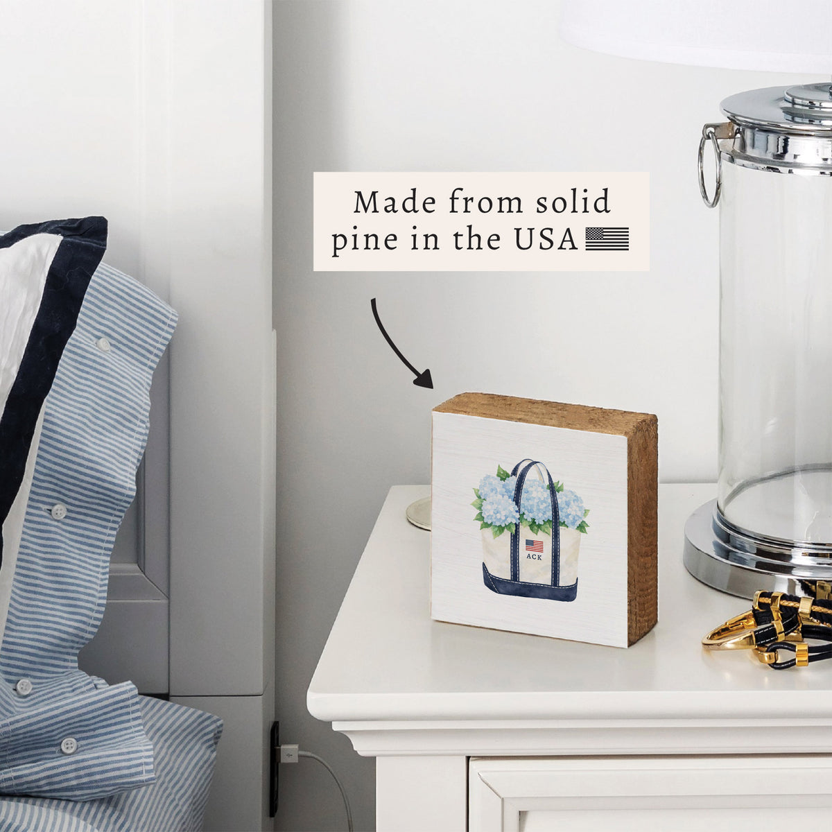 Hydrangea Nantucket Tote Block Sign