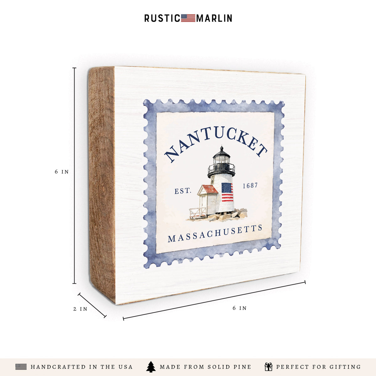 Nantucket Brant Point Lighthouse Stamp Block Sign