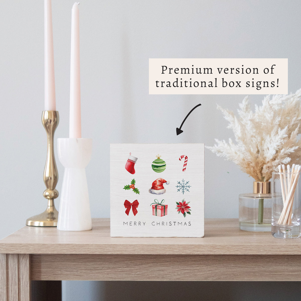 Merry Christmas Icons Block Sign