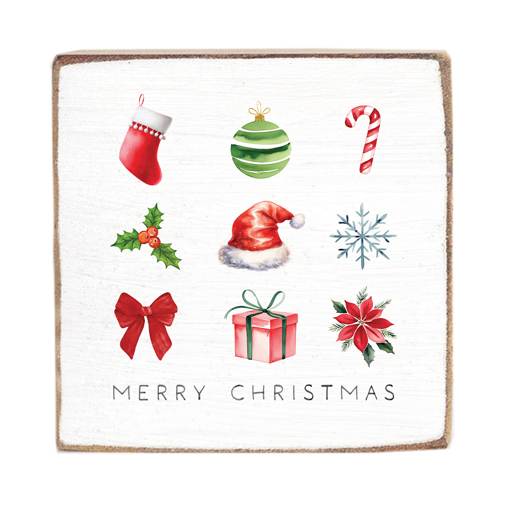 Merry Christmas Icons Block Sign