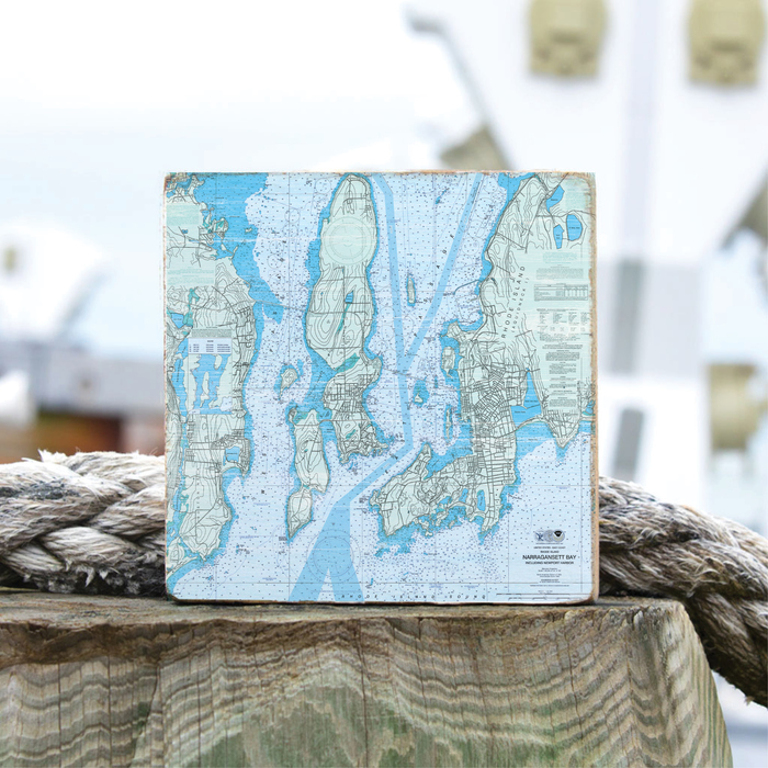 Narragansett Bay Chart Map Block Sign – Rustic Marlin