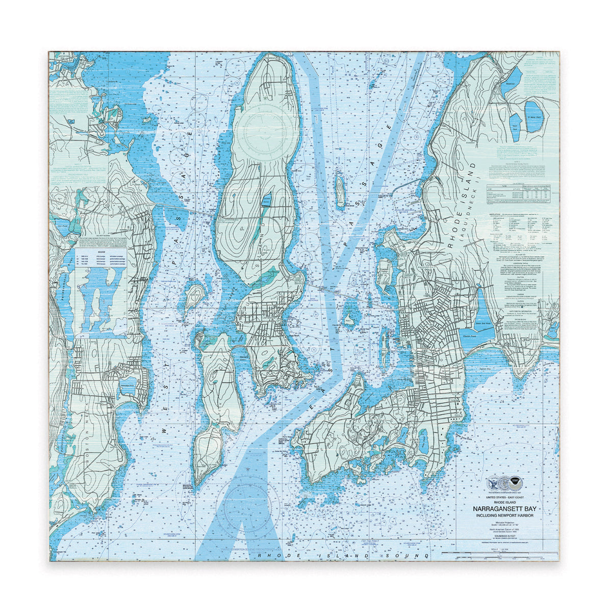 Narragansett Bay Chart Map Block Sign