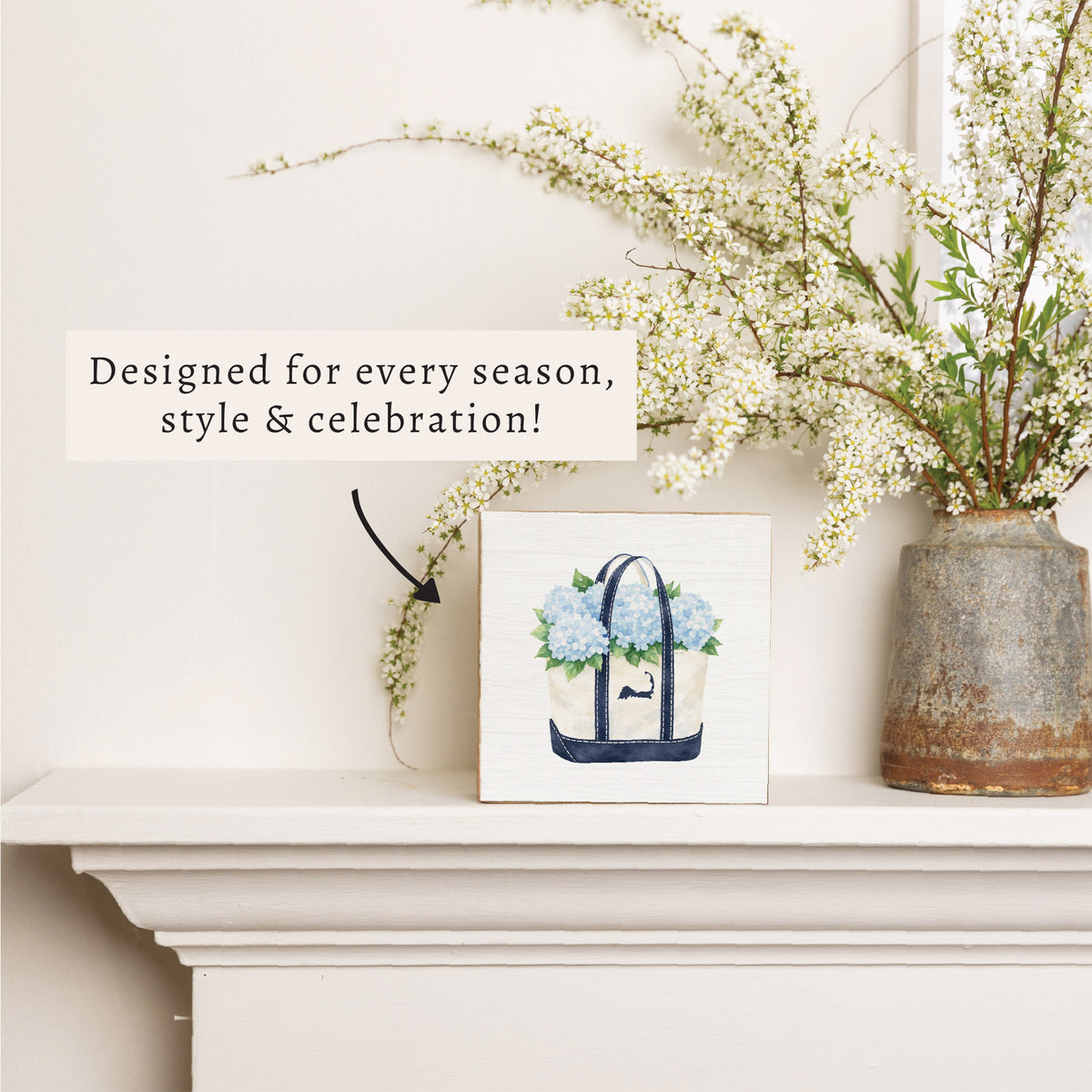 Hydrangea Cape Cod Tote Block Sign