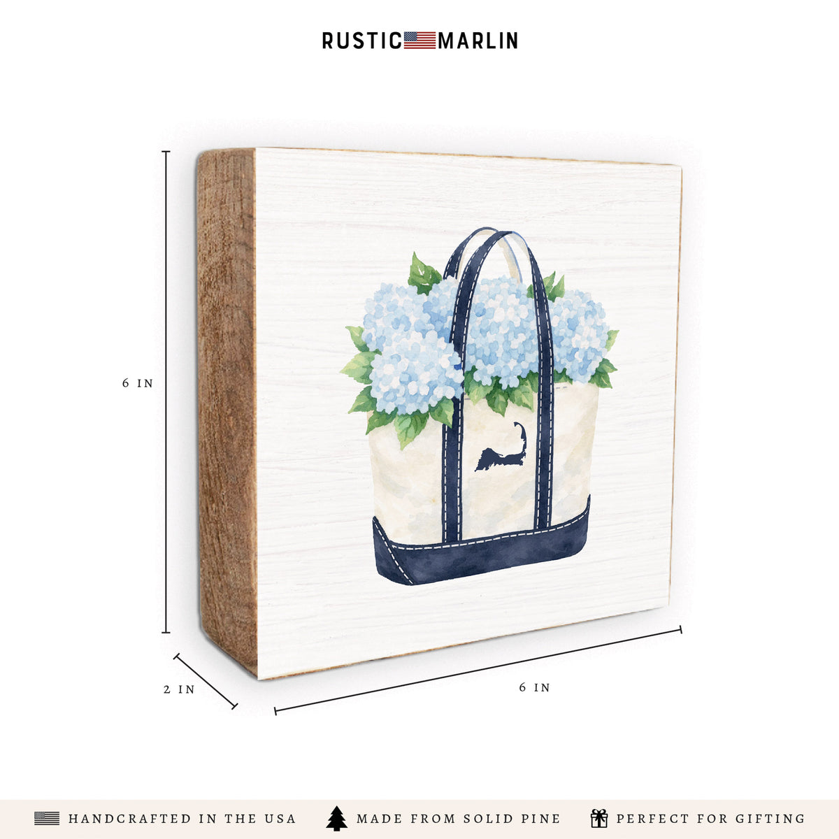 Hydrangea Cape Cod Tote Block Sign