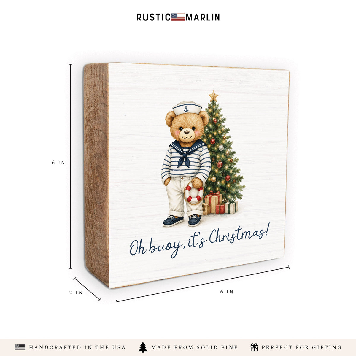 Teddy Bear Coastal Christmas Block Sign