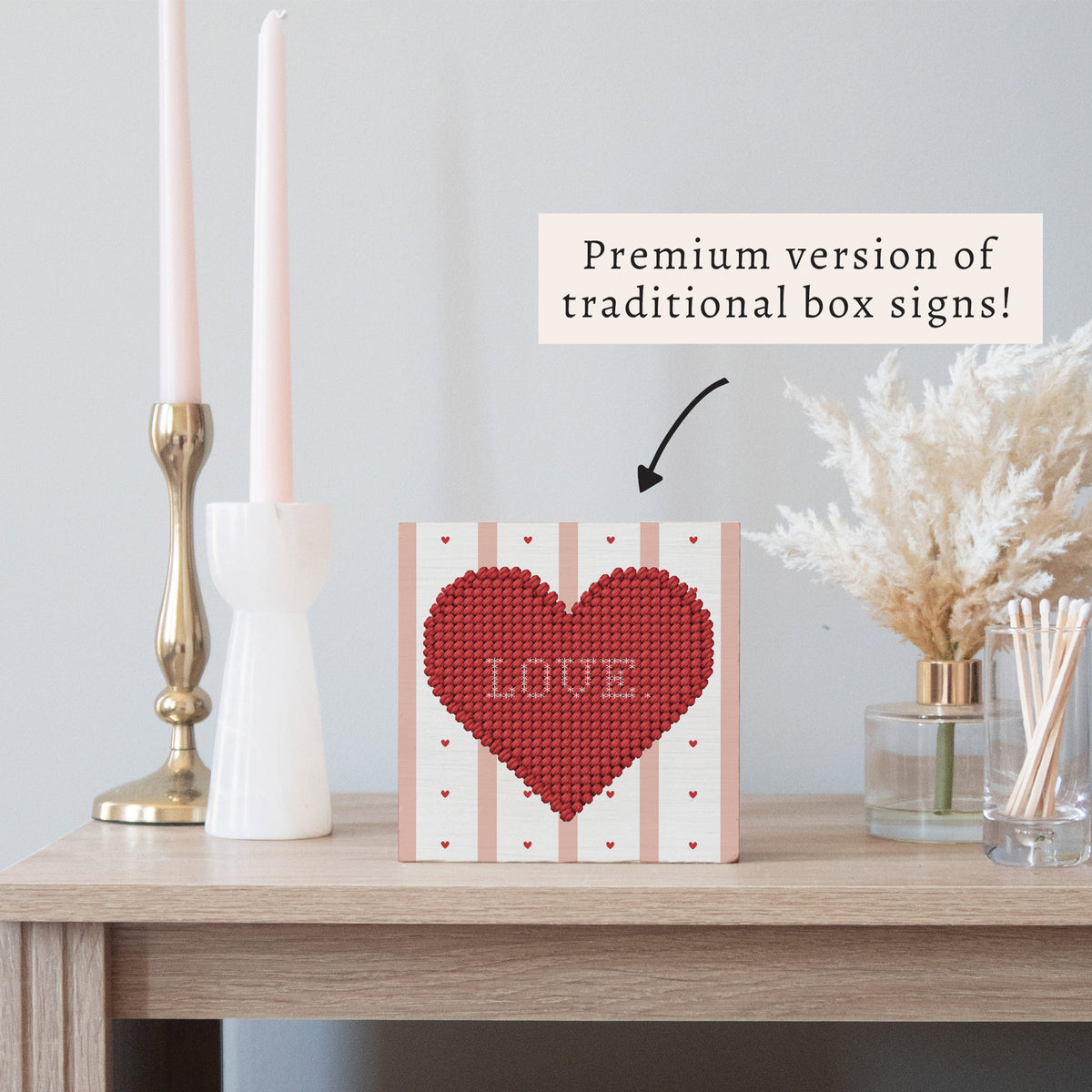 Love Heart Printed Needlepoint Block Sign