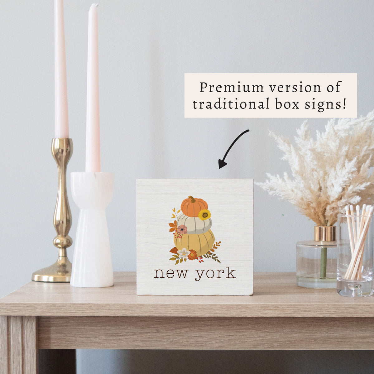 New York Harvest Pumpkins Block Sign