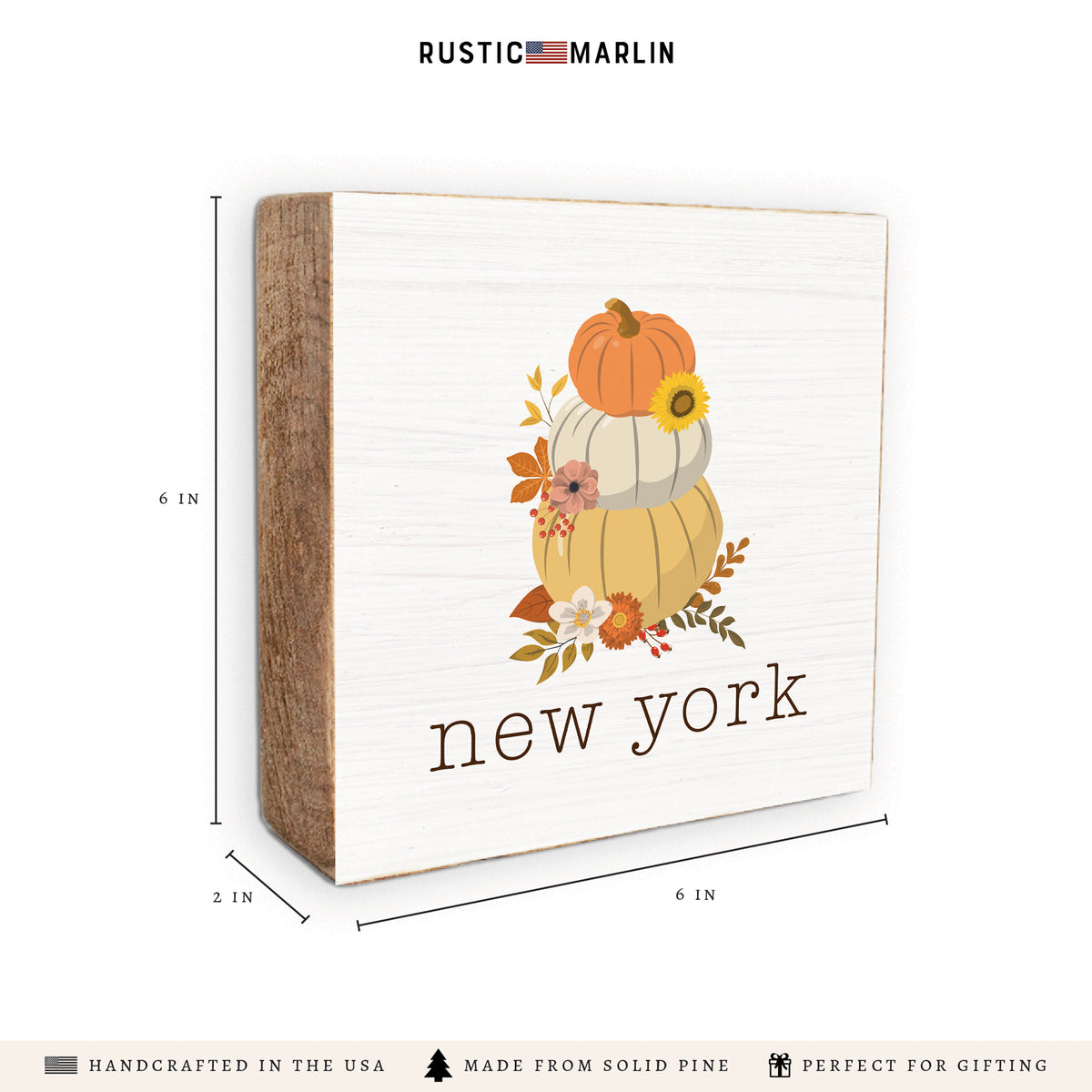 New York Harvest Pumpkins Block Sign