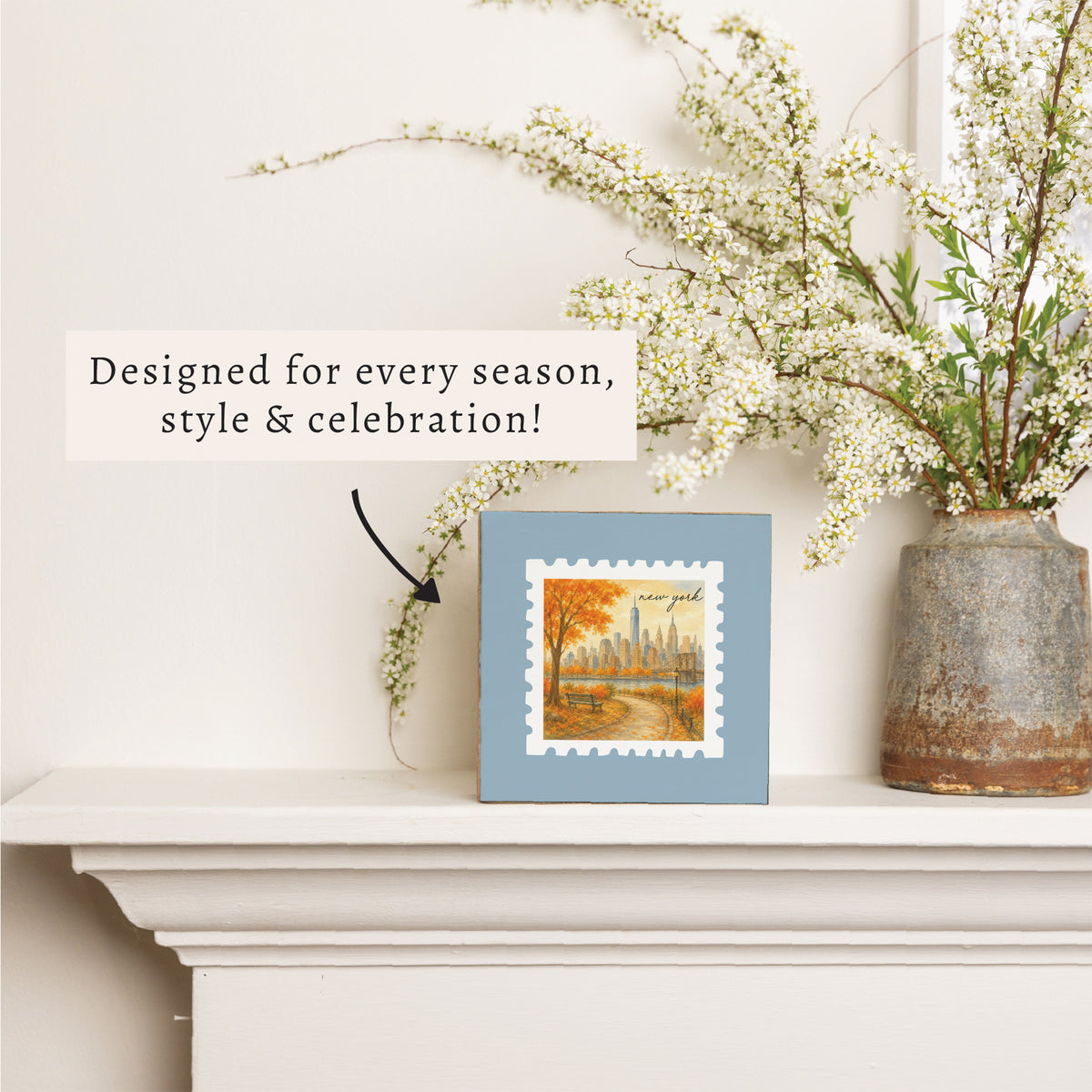 New York Fall Stamp Block Sign