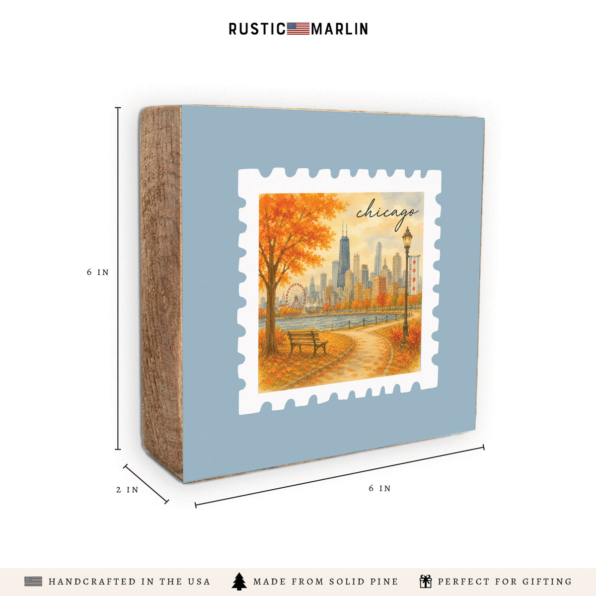 Chicago Fall Stamp Block Sign