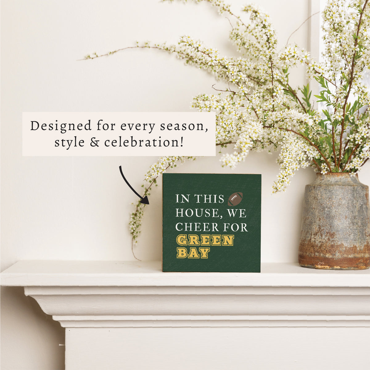 In This House We Cheer For Green Bay Block Sign