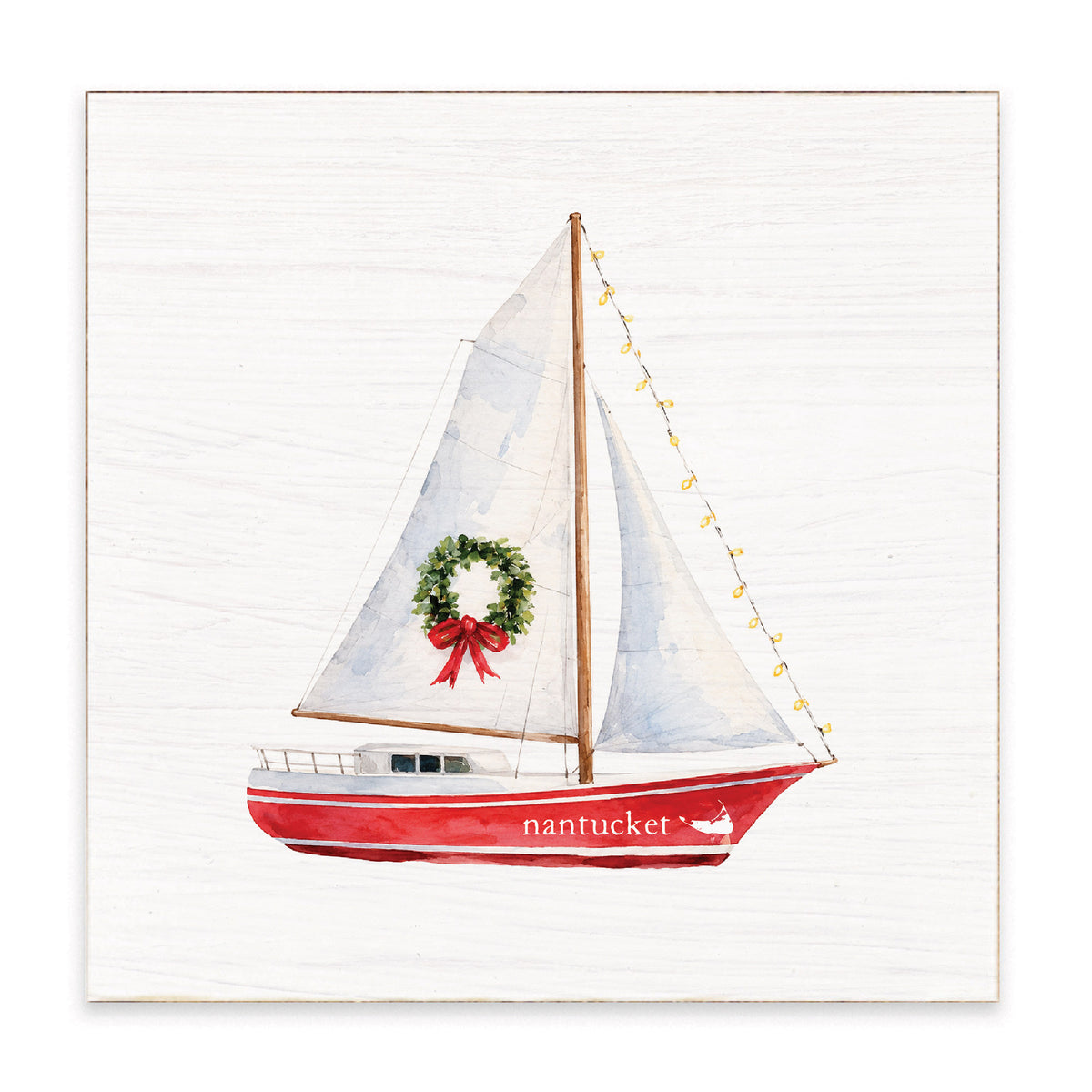 Nantucket Sailboat Wreath Block Sign