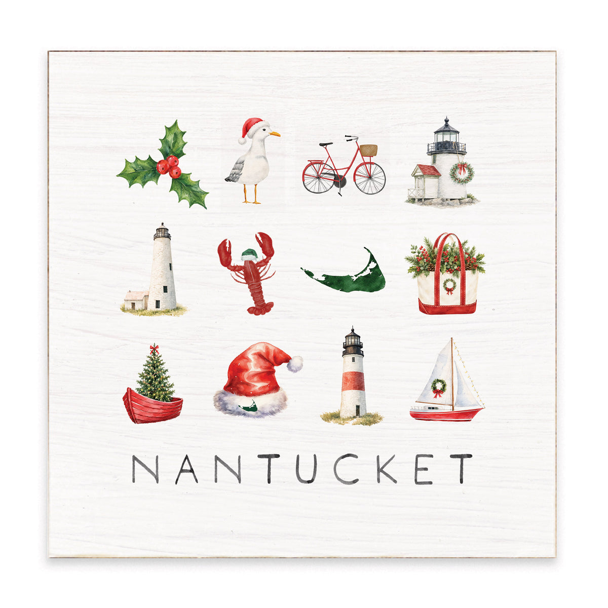 Nantucket Holiday Icons Block Sign
