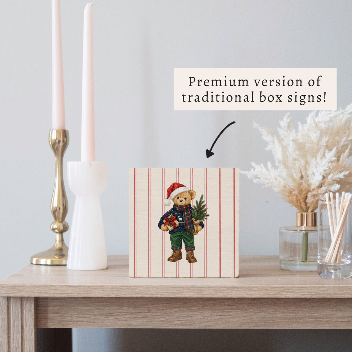 Holiday Teddy Bear Block Sign