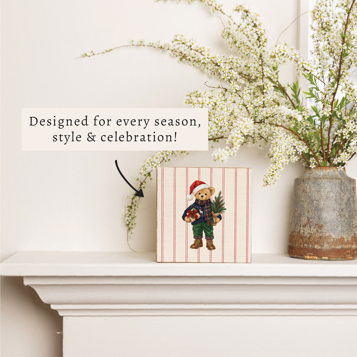 Holiday Teddy Bear Block Sign