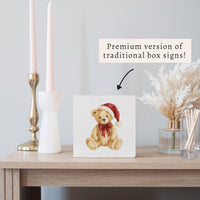 Santa Hat Teddy Bear Block Sign