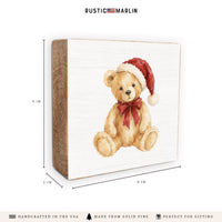 Santa Hat Teddy Bear Block Sign