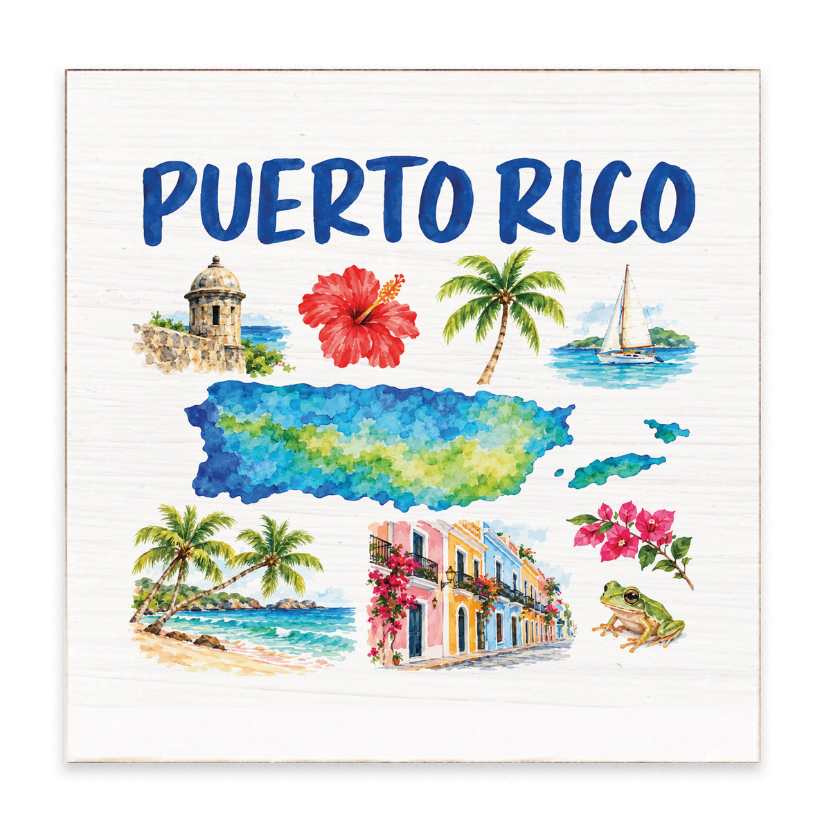 Puerto Rico Map Icons Block Sign