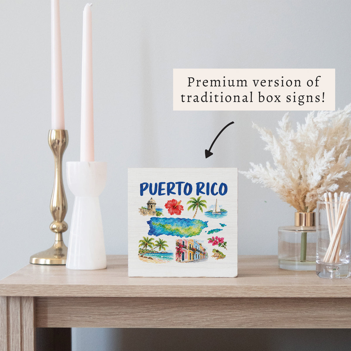 Puerto Rico Map Icons Block Sign