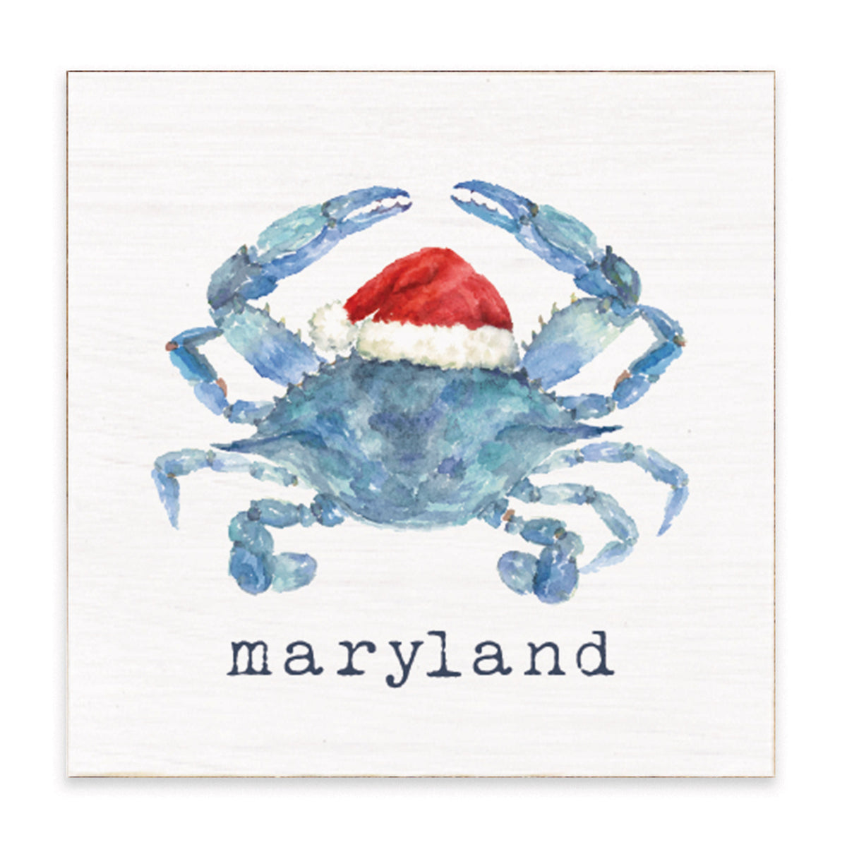 Blue Crab With Santa Hat Maryland Block Sign