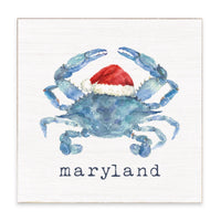 Blue Crab With Santa Hat Maryland Block Sign