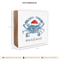 Blue Crab With Santa Hat Maryland Block Sign