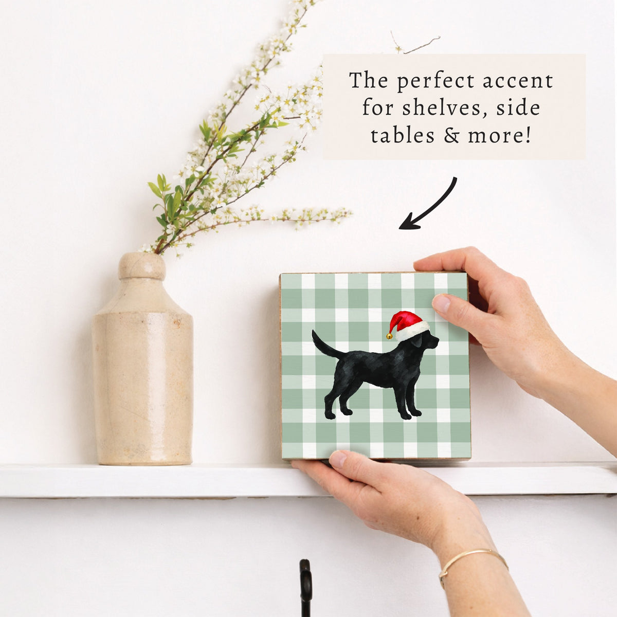 Black Lab Santa Hat Block Sign