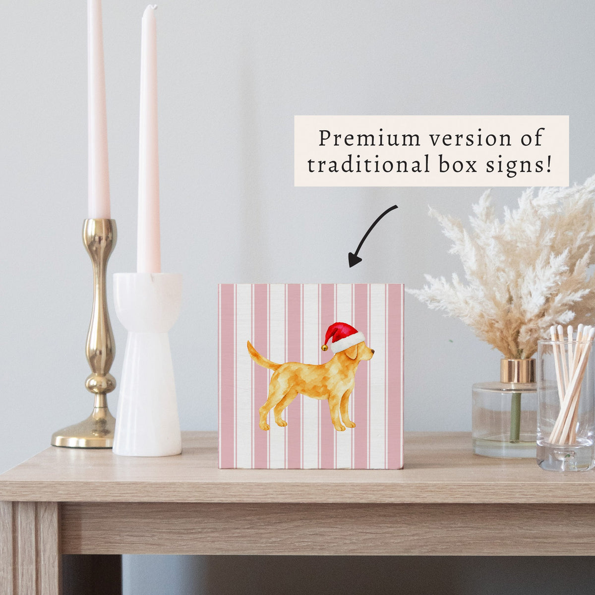 Yellow Lab Santa Hat Block Sign