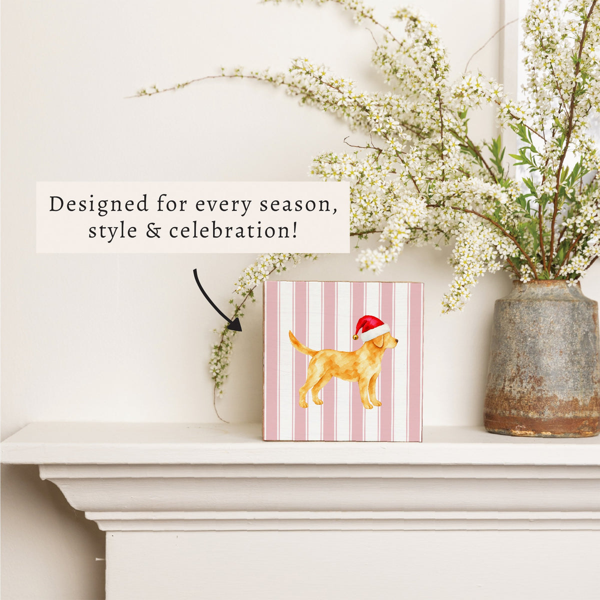 Yellow Lab Santa Hat Block Sign