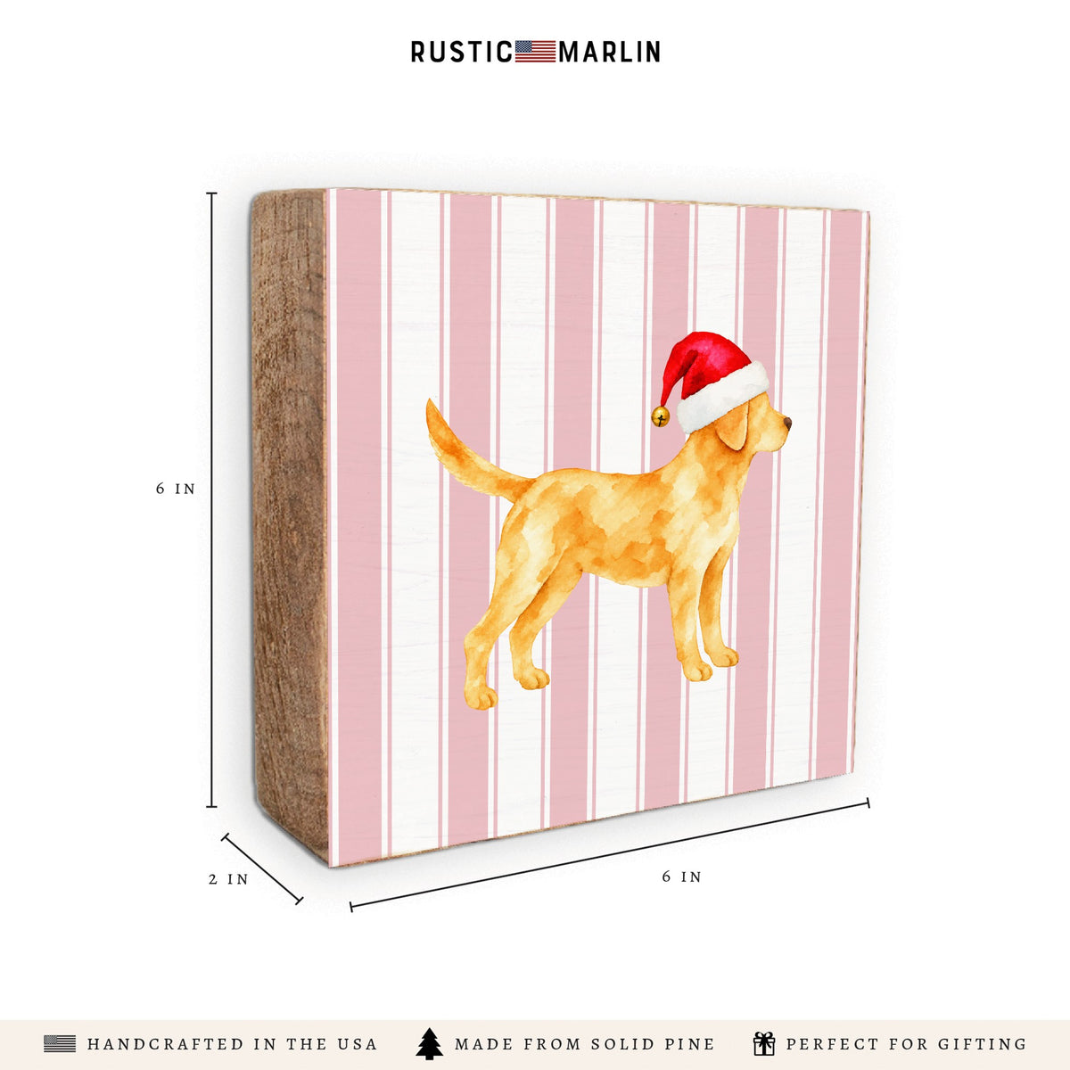 Yellow Lab Santa Hat Block Sign