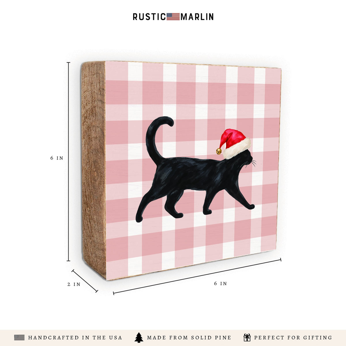 Black Cat Santa Hat Block Sign