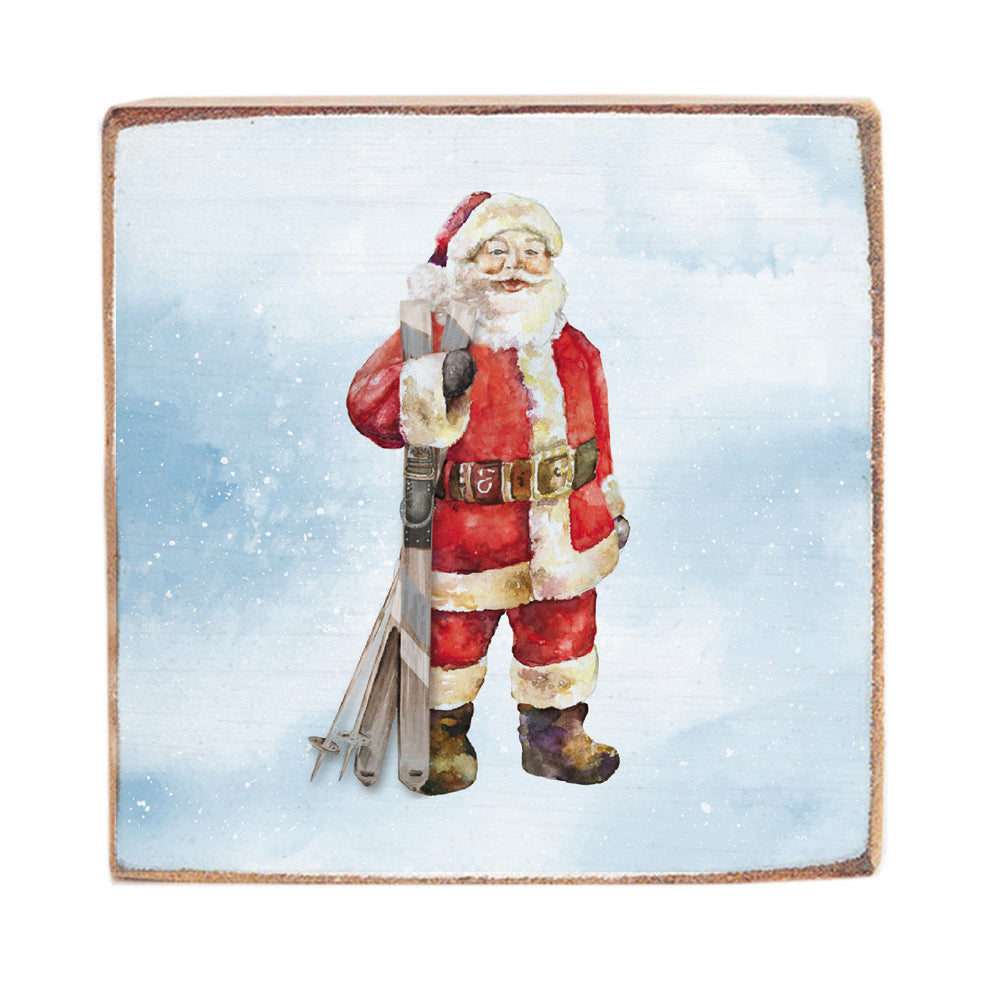 Ski Santa Wood Block