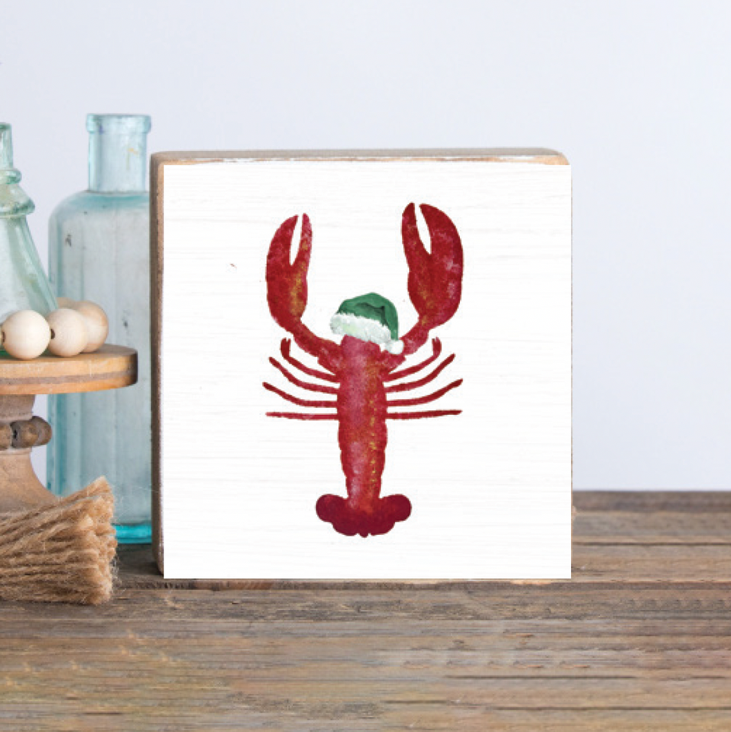 Santa Lobster Decorative Wooden Block