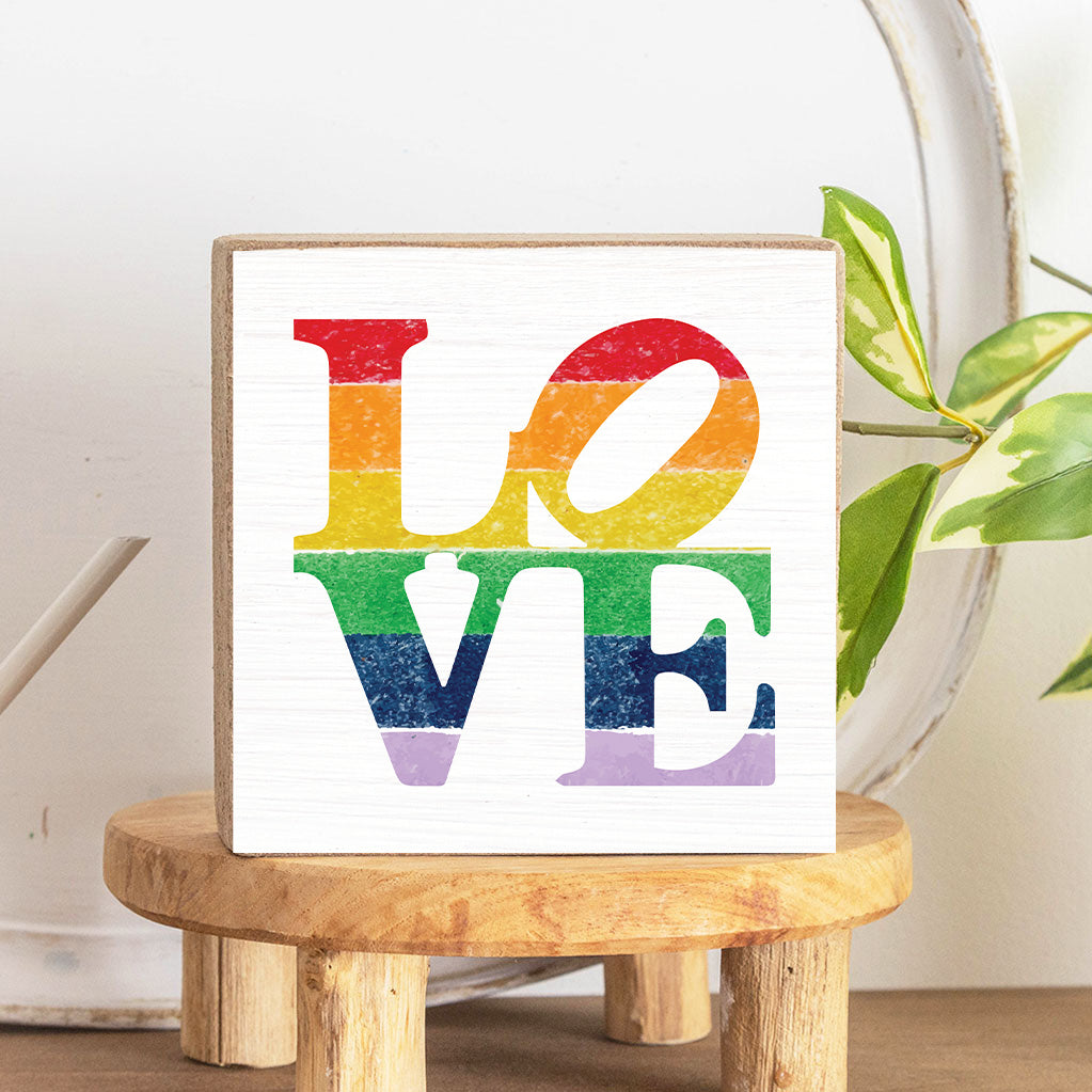 Rainbow Stacked Love | Block Square | Rustic Marlin