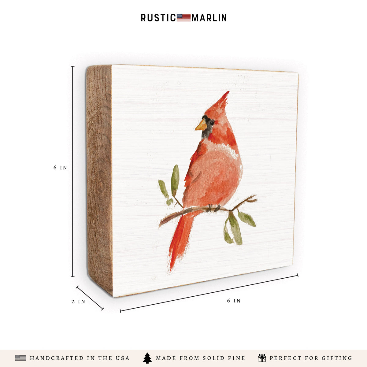 Watercolor Cardinal Block Sign
