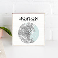 Boston Coordinates Square Block Sign
