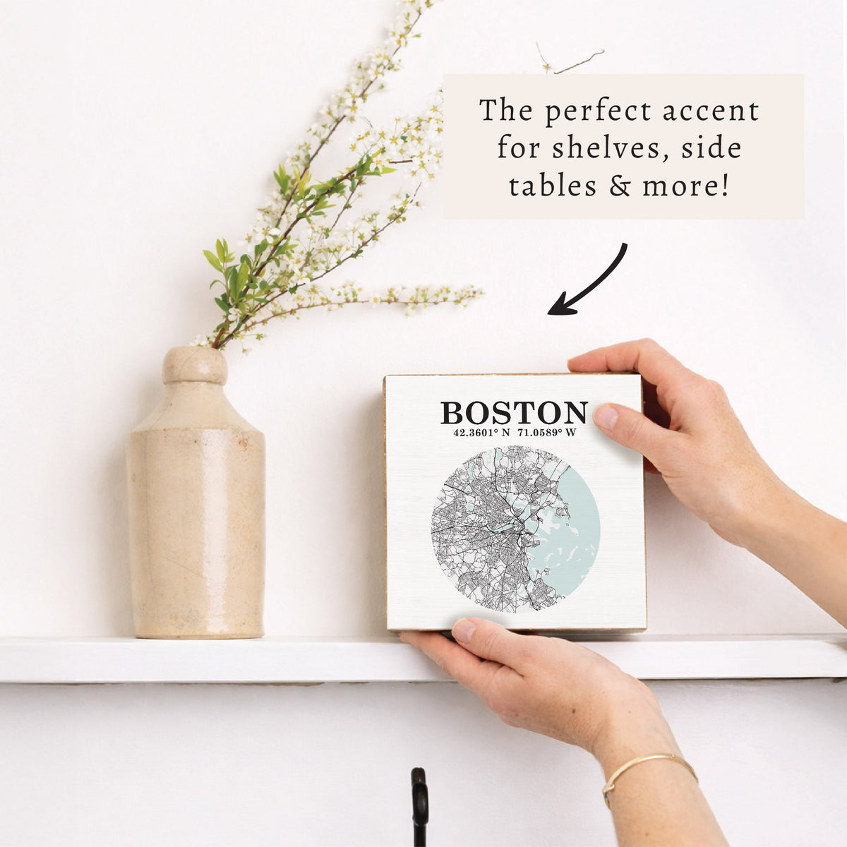 Boston Map Art Block Sign