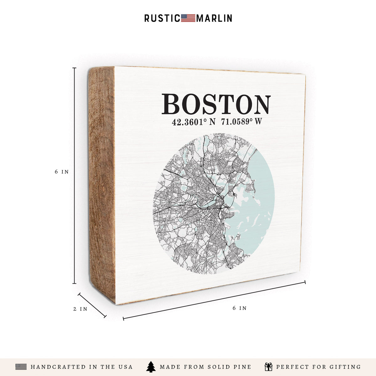 Boston Map Art Block Sign