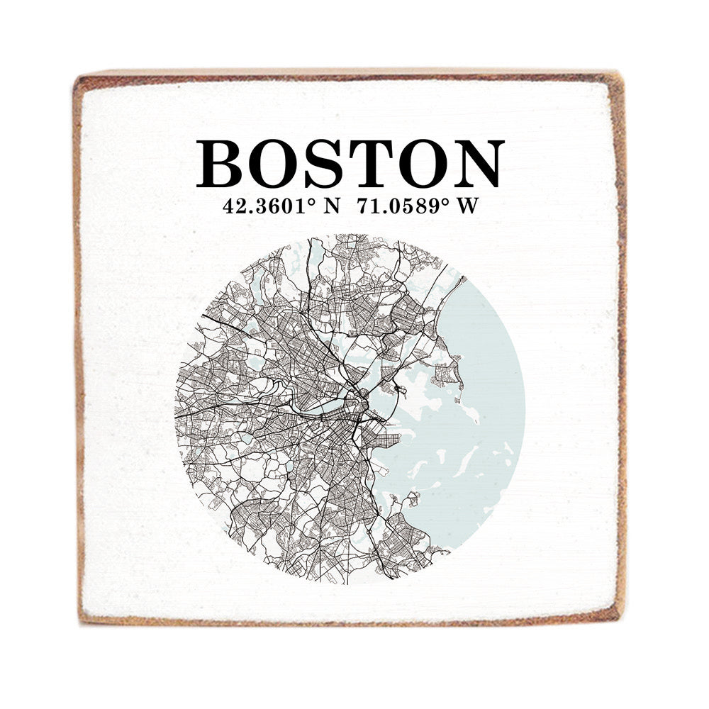 Boston Coordinates Square Block Sign