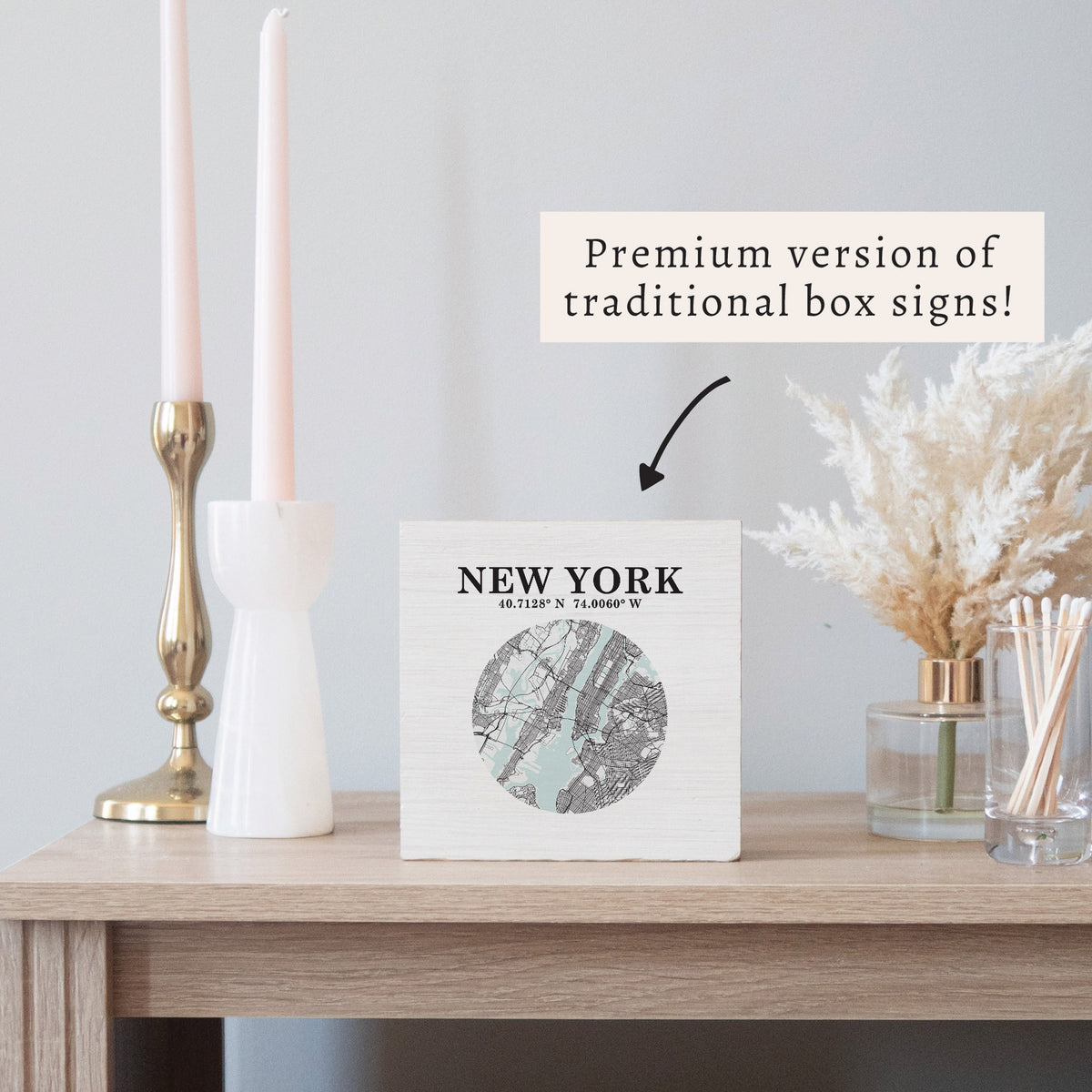 New York Map Art Block Sign