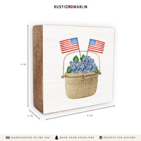 Hydrangea USA Flag Basket Block Sign