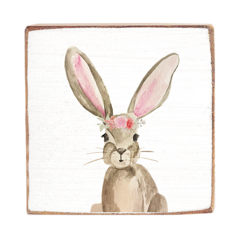 Floral Bunny Wood Block
