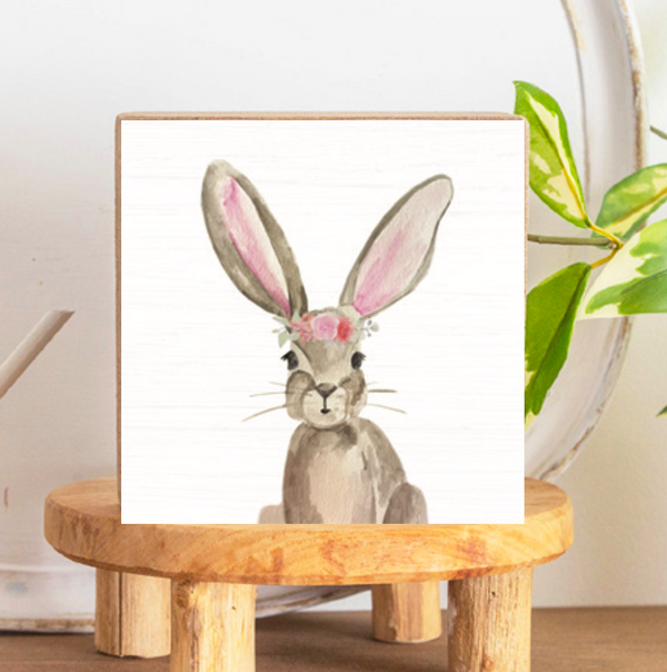 Floral Bunny Block Sign