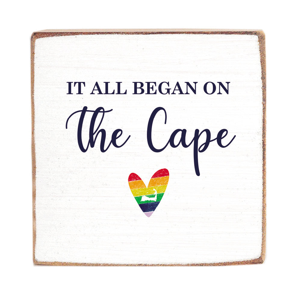 It All Began Rainbow Heart Decorative Wooden Block
