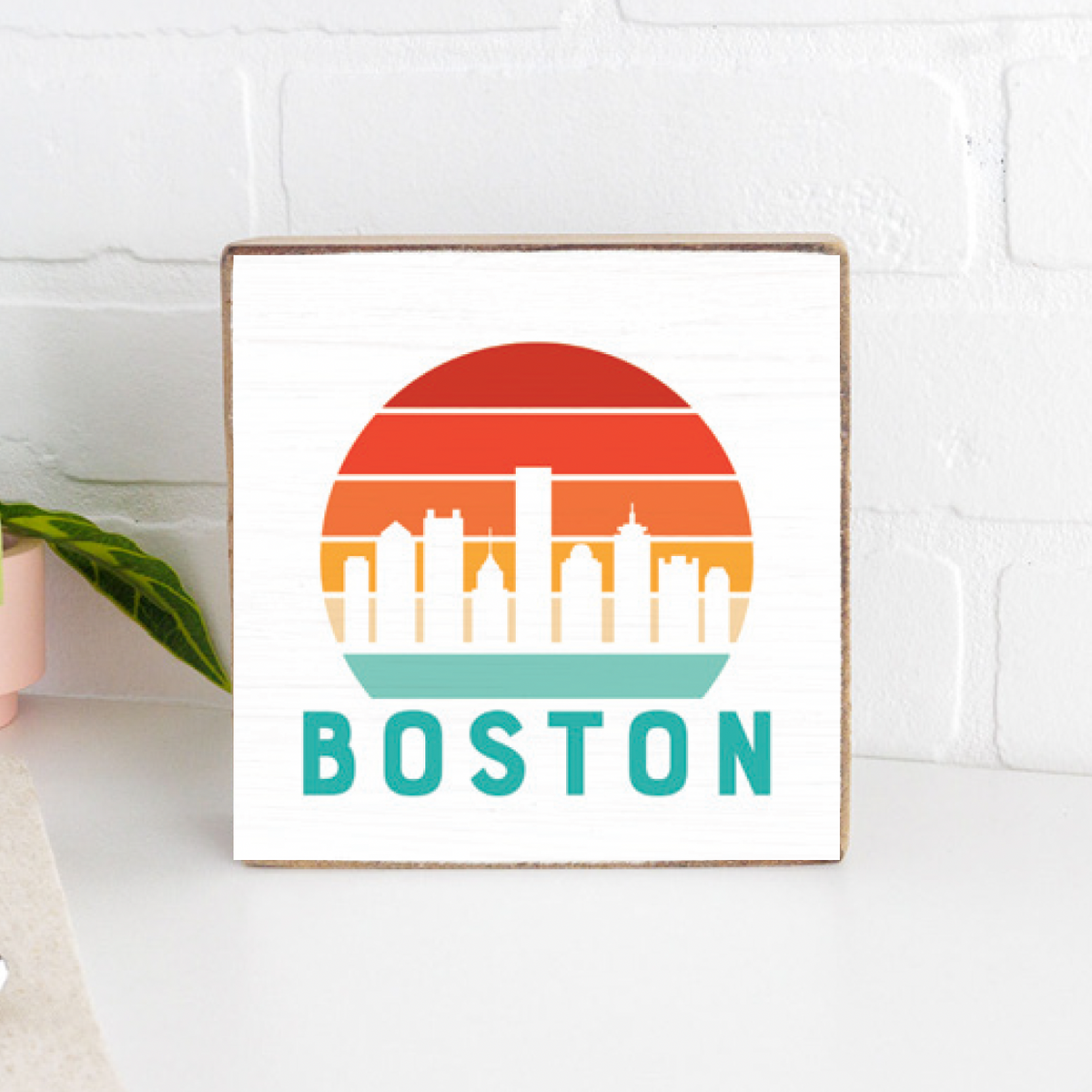 Boston Sunset Decorative Wooden Block