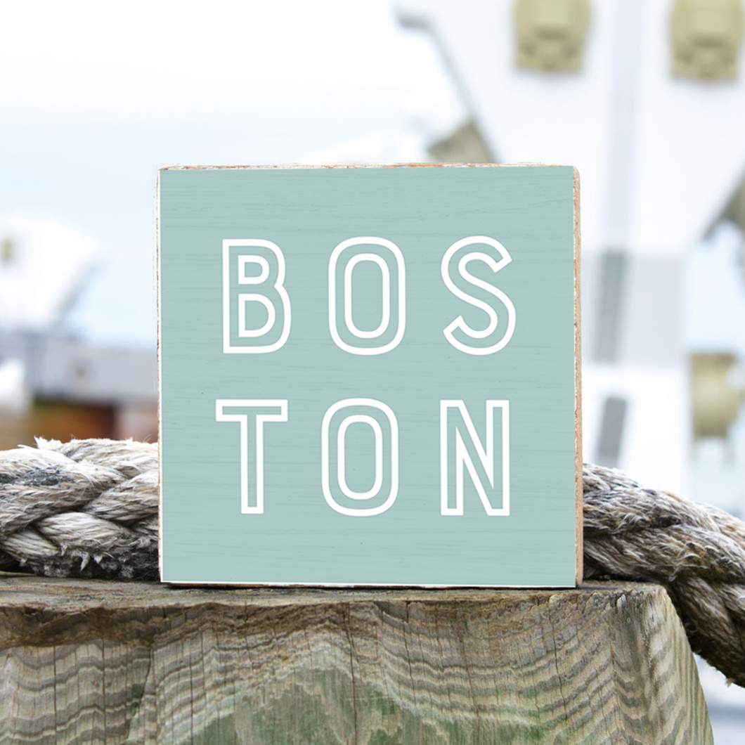 Teal Boston Decorative Wooden Block