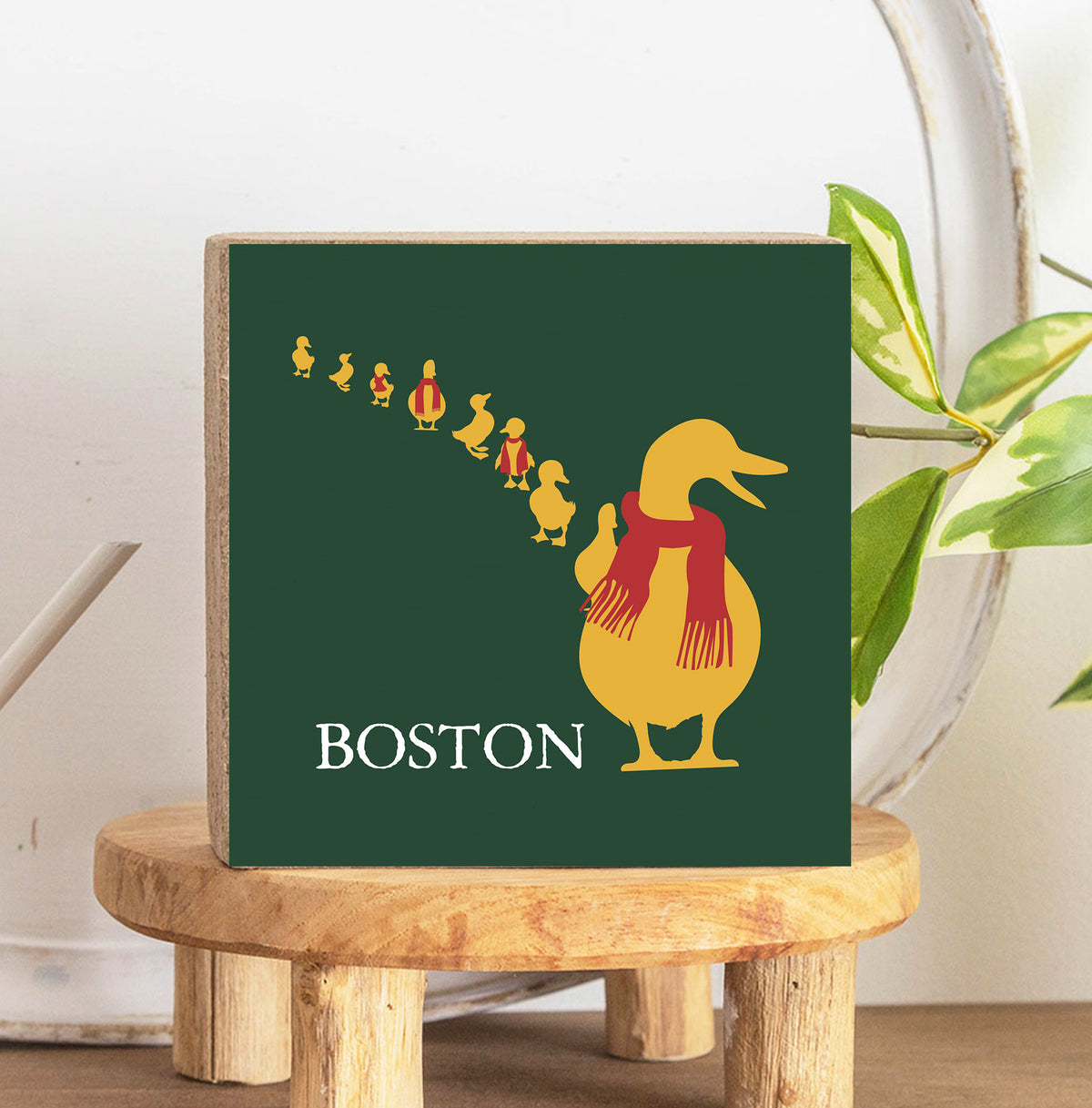 Boston Holiday Ducklings Decorative Wooden Block